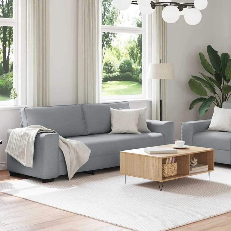 Ensemble de canapé 2 pcs avec coussins en tissu gris clair - 3