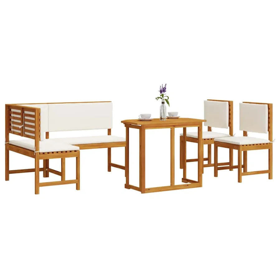 Ensemble de banc de jardin 4 pcs Marron Bois d'Acacia Massif - 3