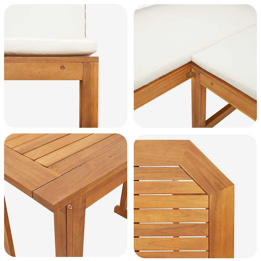 Ensemble de banc de jardin 4 pcs Marron Bois d'Acacia Massif - 8