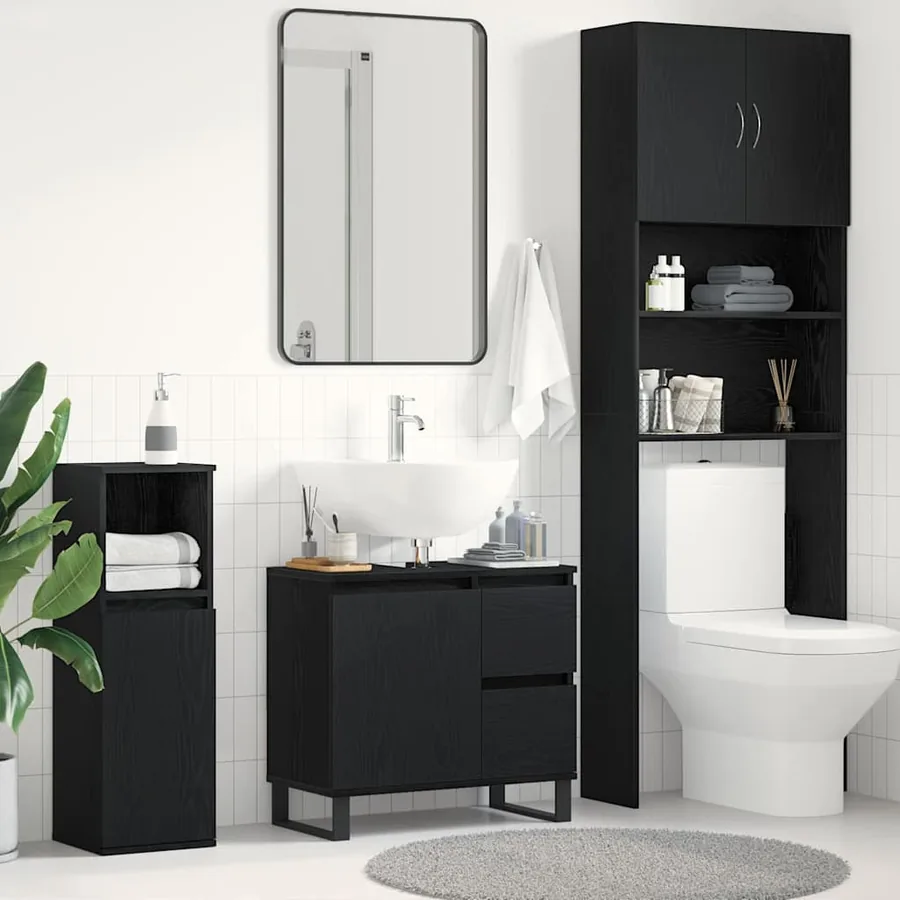 Meuble de Lavabo de Salle de Bain Chêne noir 65 x 33 x 60 cm
