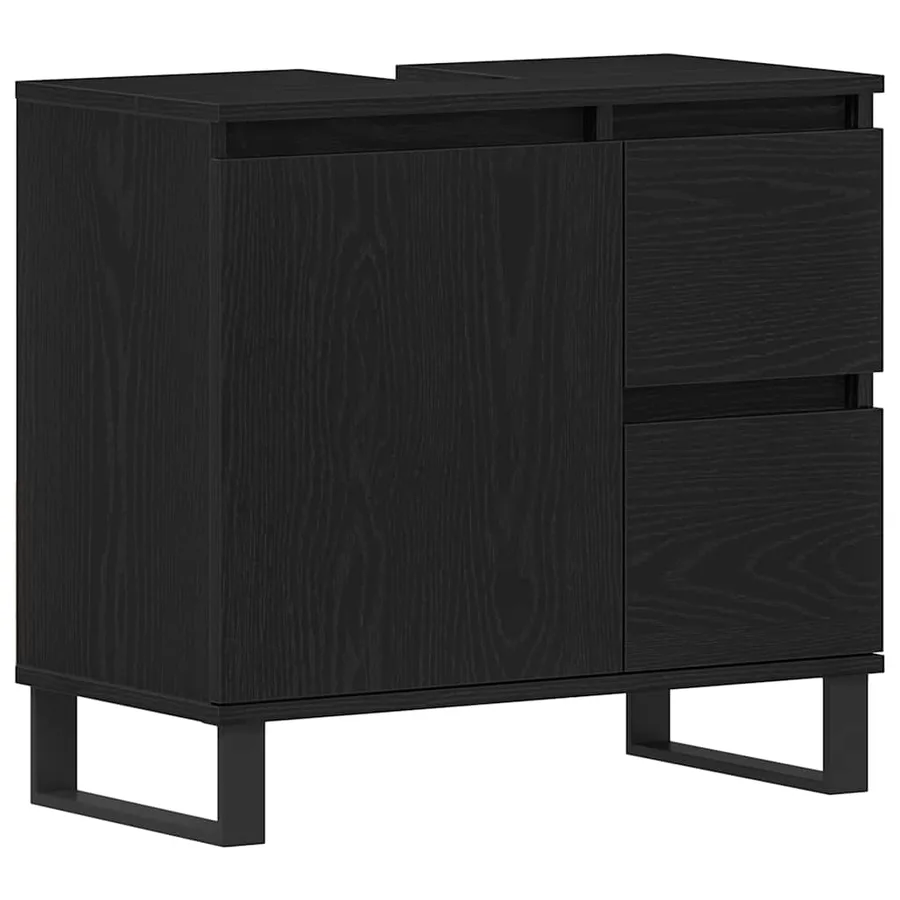 Meuble de Lavabo de Salle de Bain Chêne noir 65 x 33 x 60 cm - 2