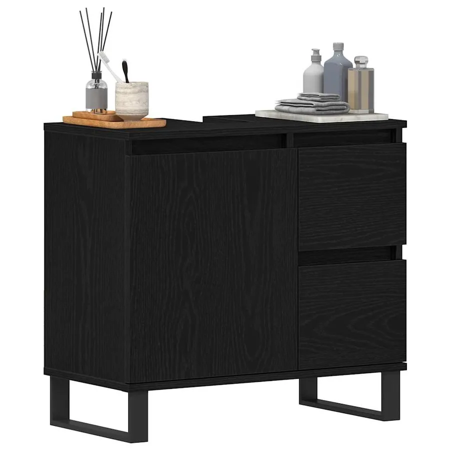Meuble de Lavabo de Salle de Bain Chêne noir 65 x 33 x 60 cm - 3