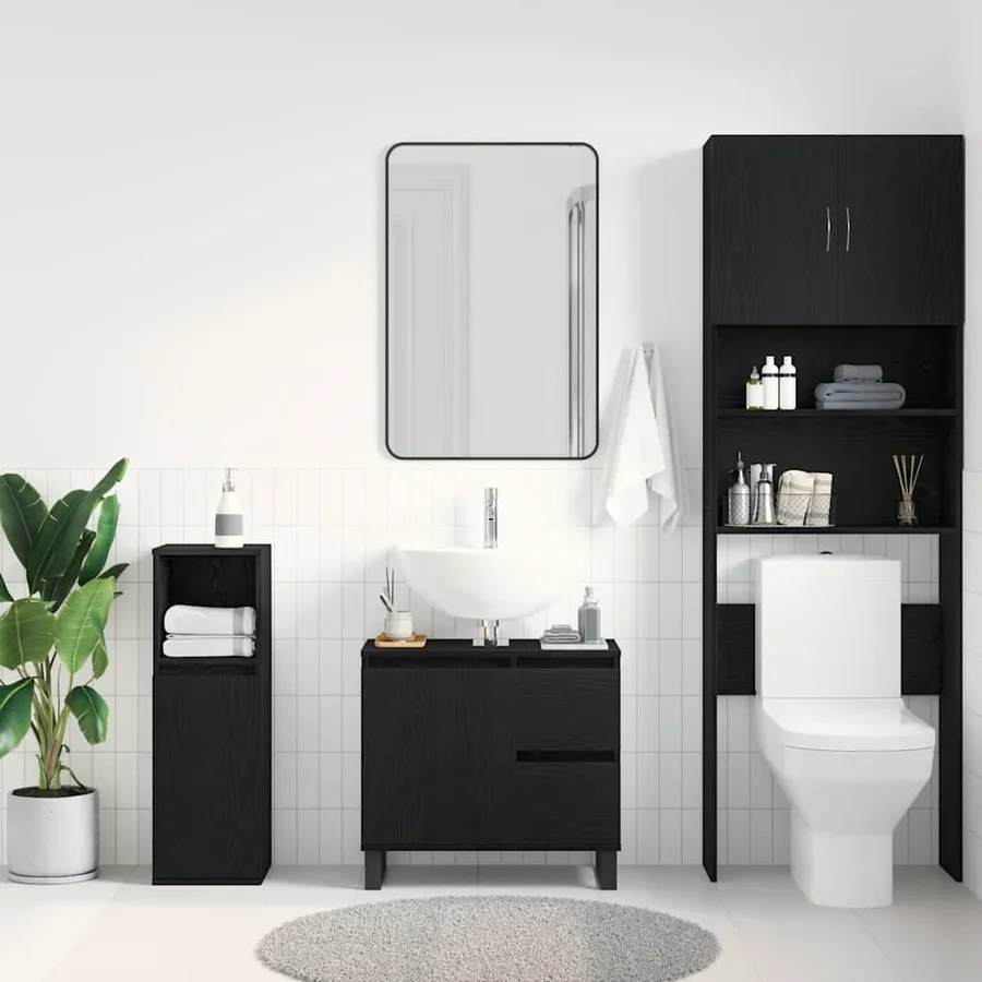 Meuble de Lavabo de Salle de Bain Chêne noir 65 x 33 x 60 cm - 4