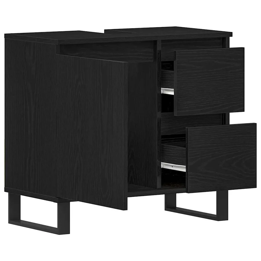 Meuble de Lavabo de Salle de Bain Chêne noir 65 x 33 x 60 cm - 5