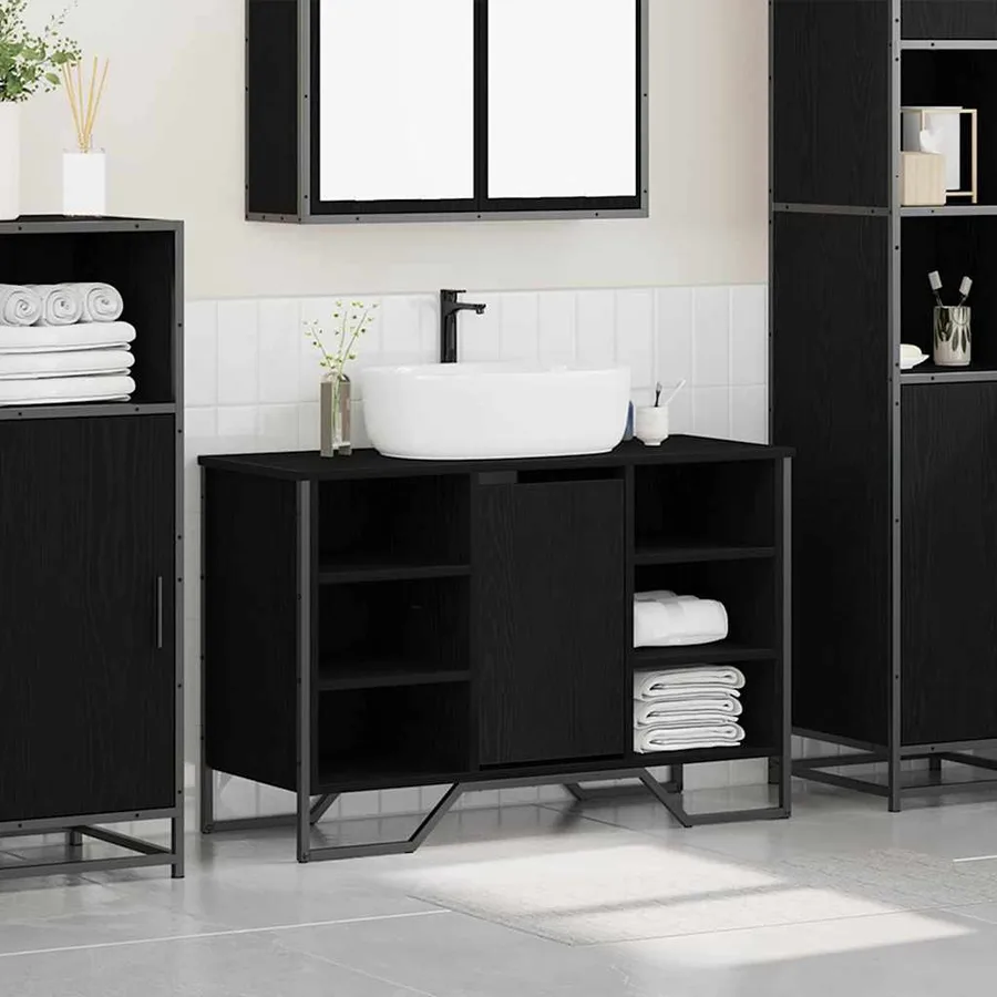 Meuble de Lavabo de Salle de Bain Chêne noir 91 x 35 x 60 cm - 4