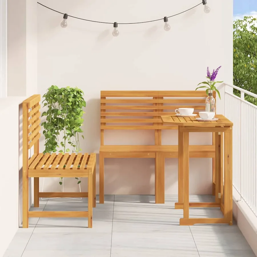 Ensemble bistro de jardin 3 pcs Marron Bois d'Acacia Massif - 4
