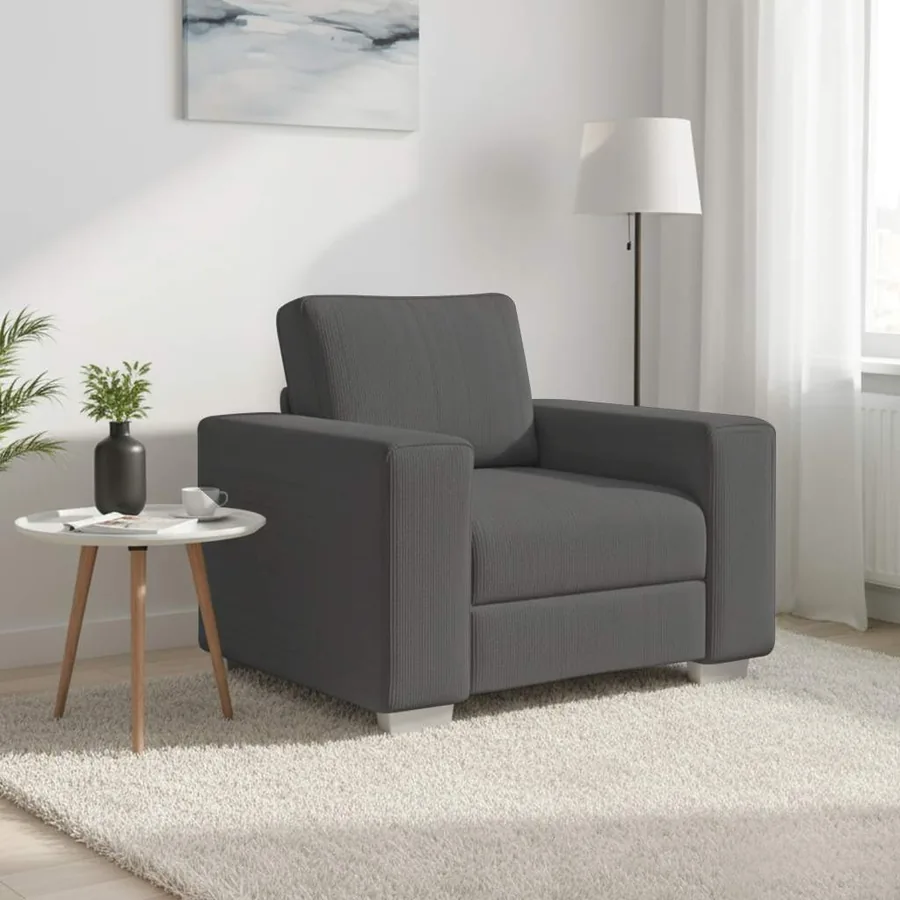 Fauteuil gris foncé 100x77x82 cm tissu velours côtelé