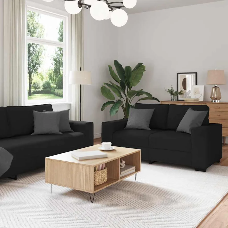 Ensemble de canapé 2 pcs avec coussins en tissu noir