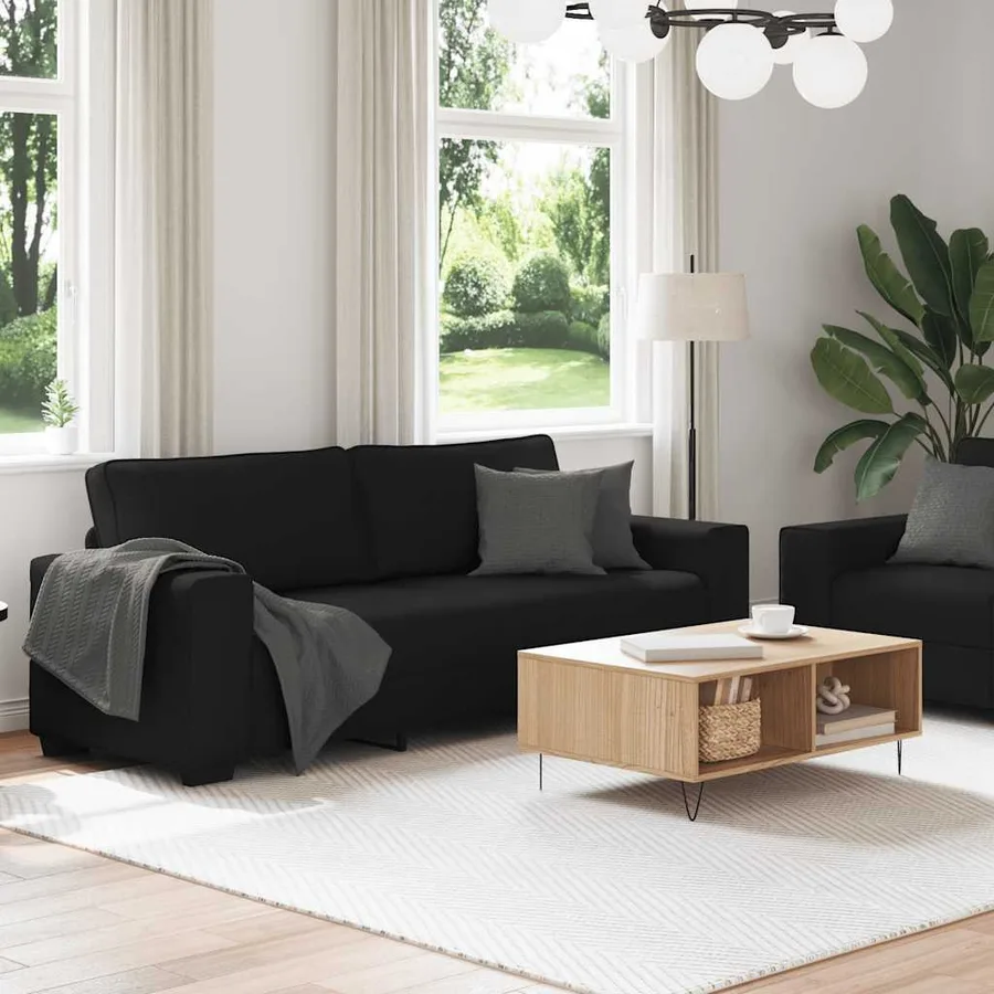 Ensemble de canapé 2 pcs avec coussins en tissu noir - 3