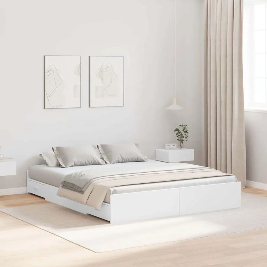 Cadre de lit avec rangement avec tête de lit Blanc 140 x 200 cm