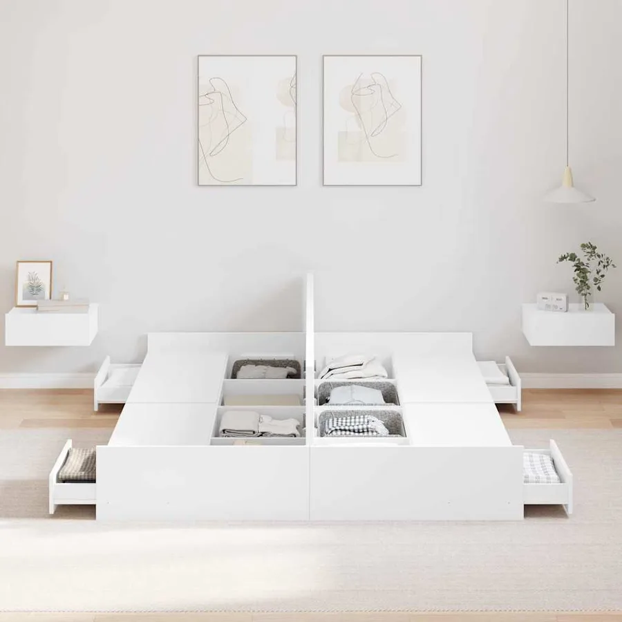 Cadre de lit avec rangement avec tête de lit Blanc 140 x 200 cm - 3