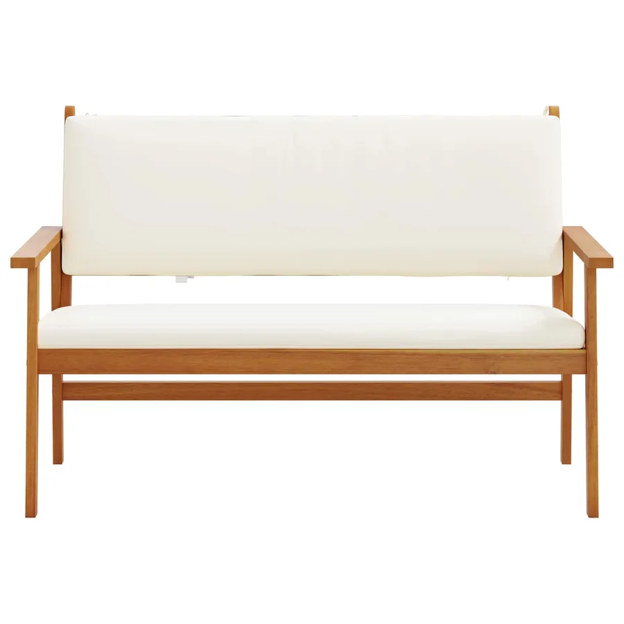 Banc de jardin avec coussin Blanc crème Bois d'Acacia Massif - 4