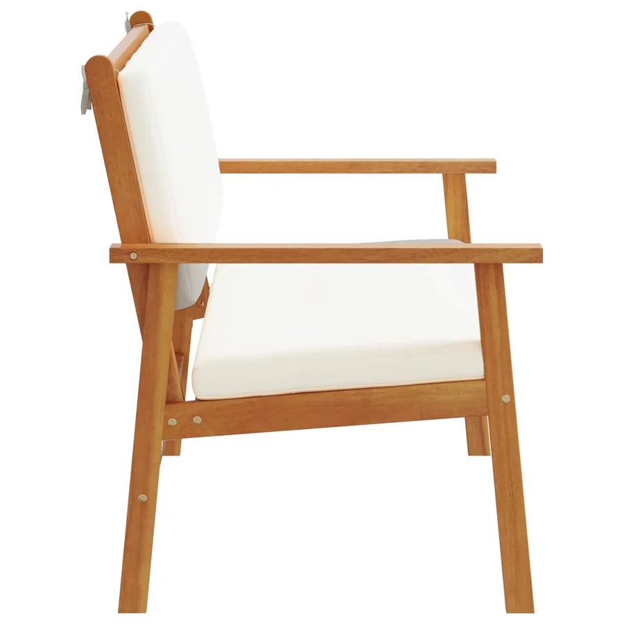 Banc de jardin avec coussin Blanc crème Bois d'Acacia Massif - 5