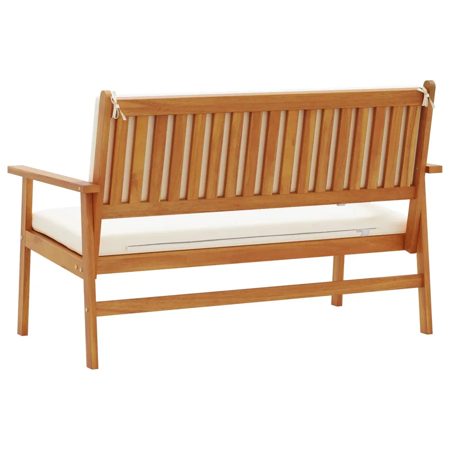 Banc de jardin avec coussin Blanc crème Bois d'Acacia Massif - 6