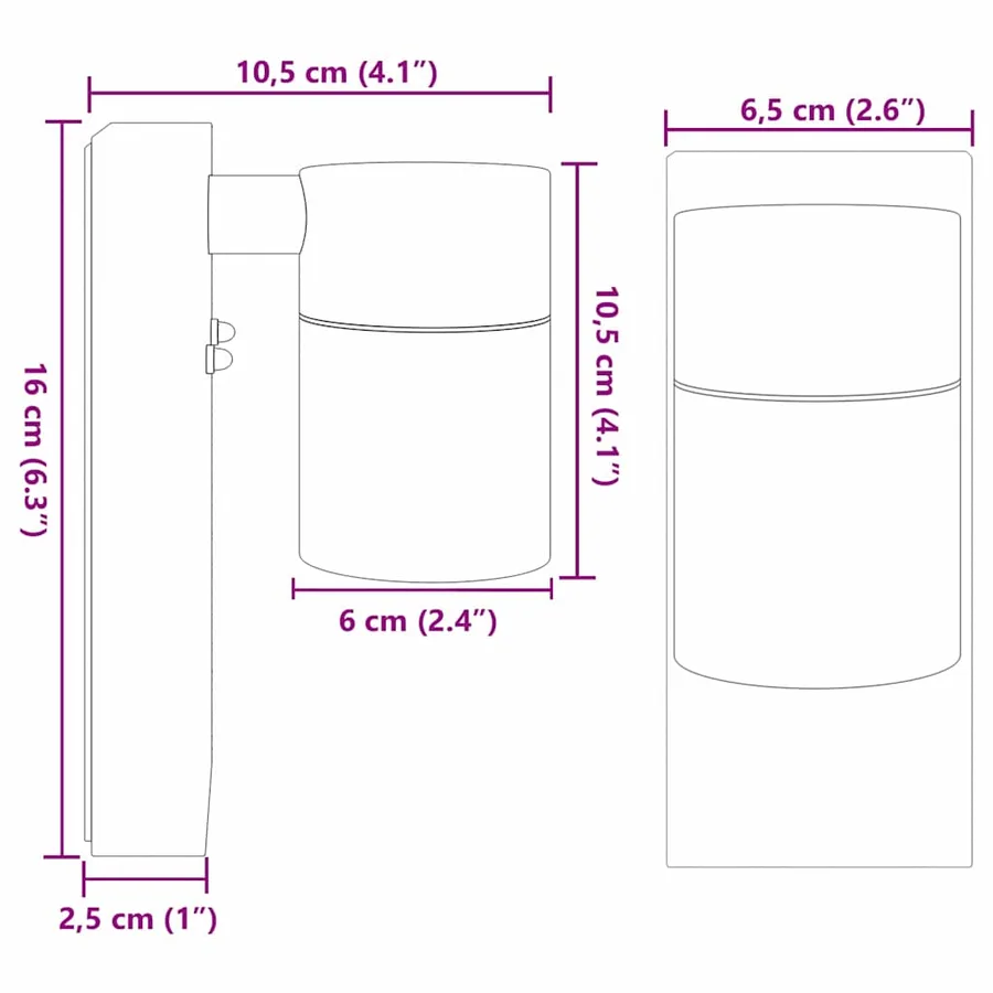 Applique Murale Extérieure 2 pcs Noir 6,5 x 10,5 x 16 cm - 12