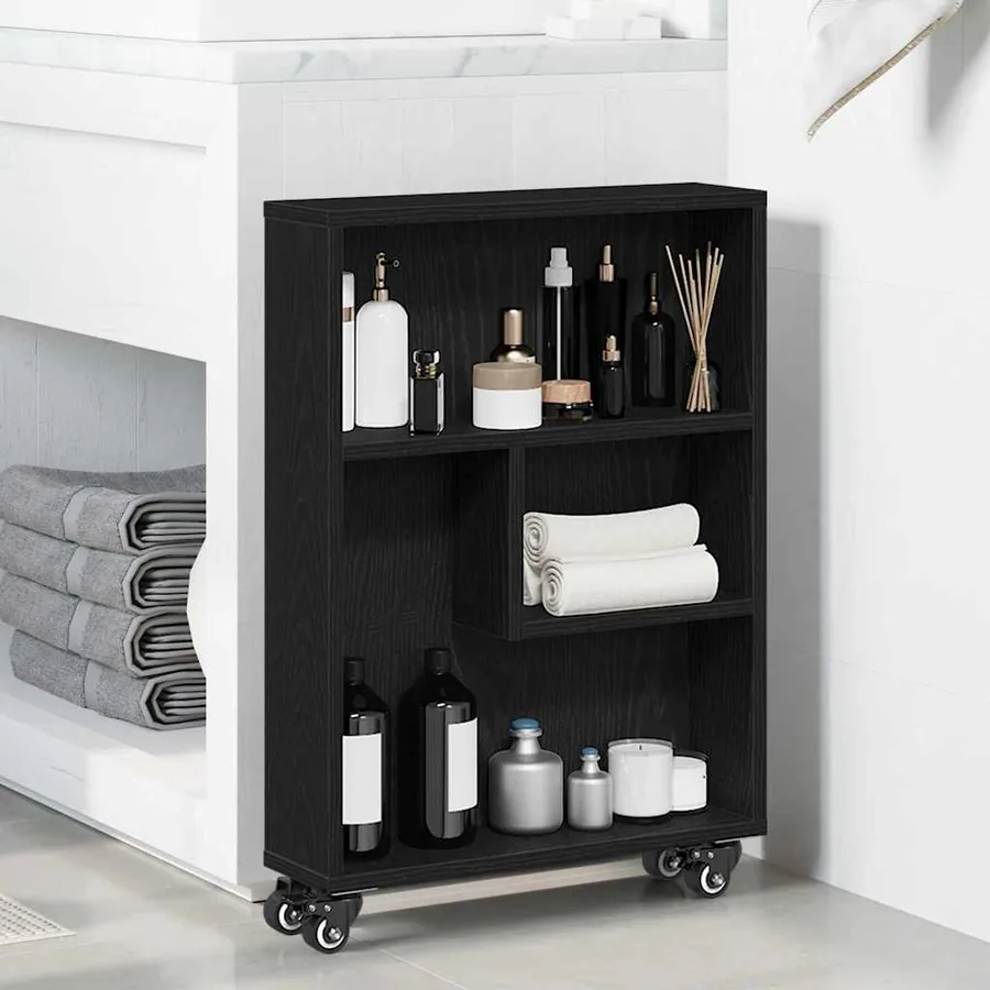 Chariot de Rangement Étroit Chêne noir 48 x 13 x 68 cm