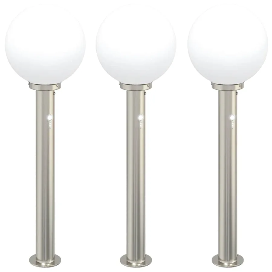 Bornes lumineuses avec détecteur lot de 3 80 cm acier inoxydable IP44 - 2
