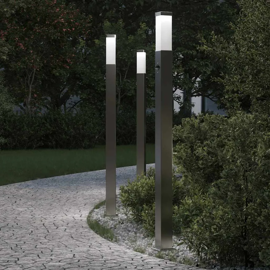 Bornes lumineuses avec détecteur lot de 3 110 cm acier inoxydable IP44