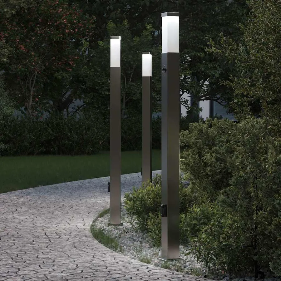 Bornes lumineuses avec détecteur et prise lot de 3 110 cm acier inoxydable IP44