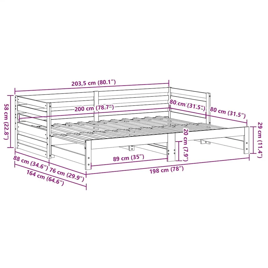 Lit de jour avec lit gigogne sans matelas 80x200 cm - 11