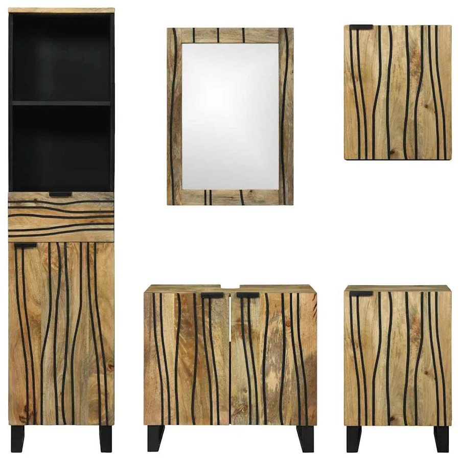 Ensemble de mobilier de salle de bain avec tiroir 5 pcs Marron - 8