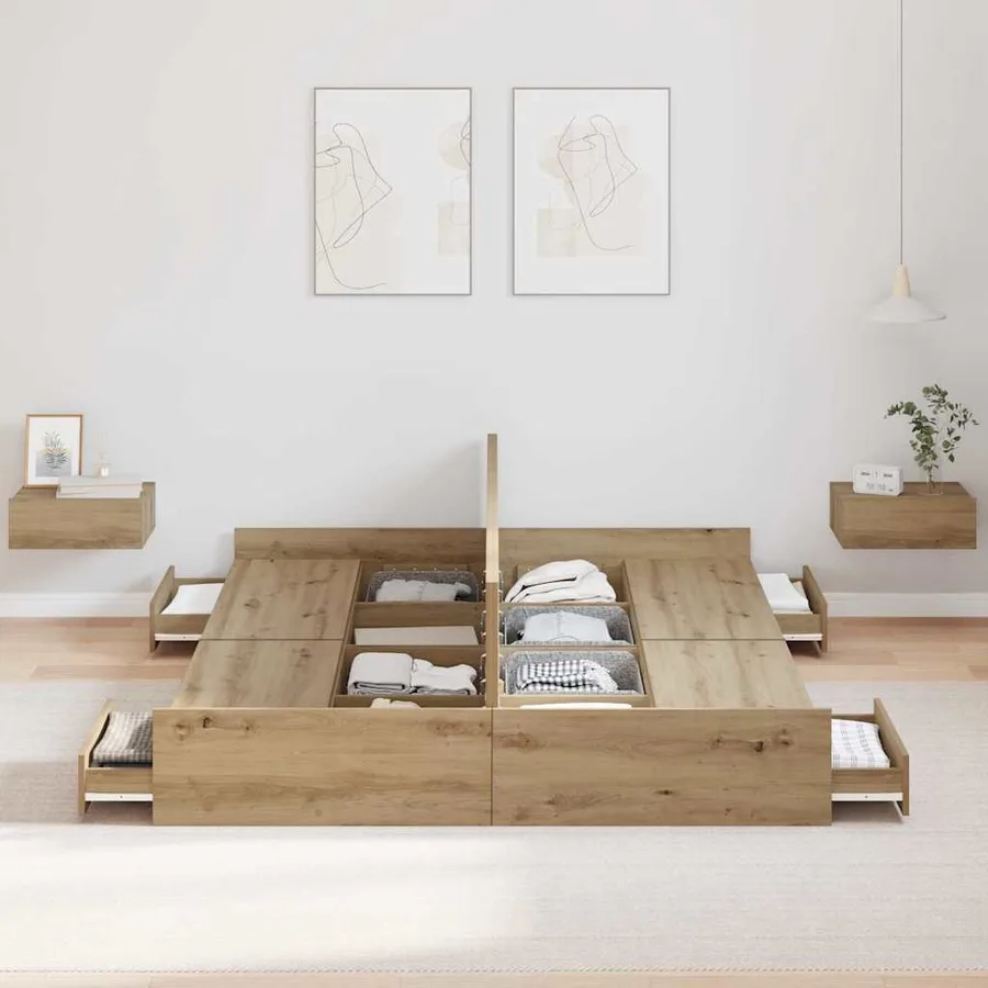 Cadre de lit avec rangement Chêne artisanal 140 x 200 cm - 3