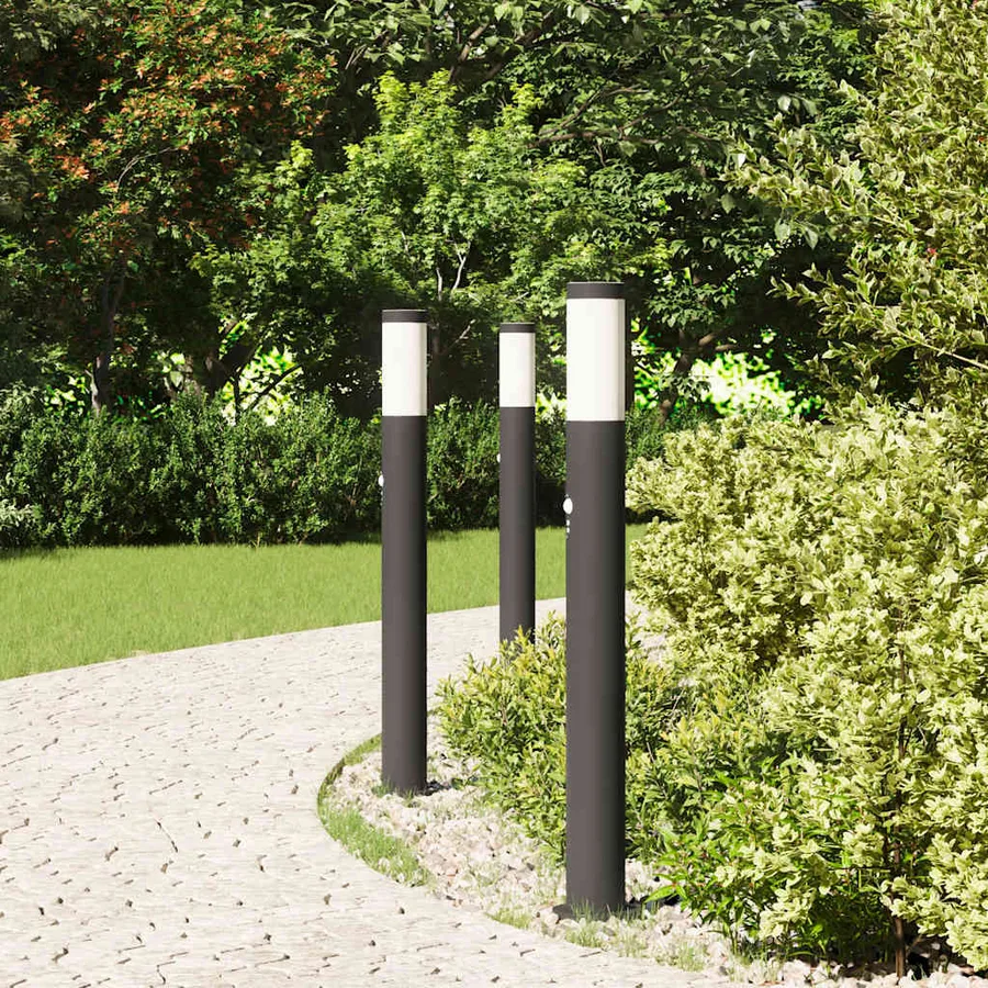 Bornes lumineuses avec détecteur lot de 3 80 cm acier inoxydable IP44 - 3