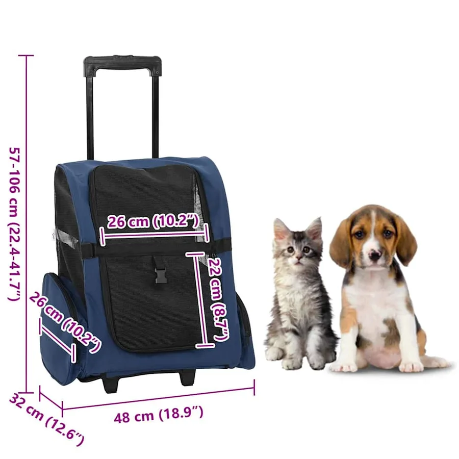 Chariot pour animaux de compagnie 3 en 1 Design Bleu 48 x 32 x (57-106) cm Tissu Oxford - 12