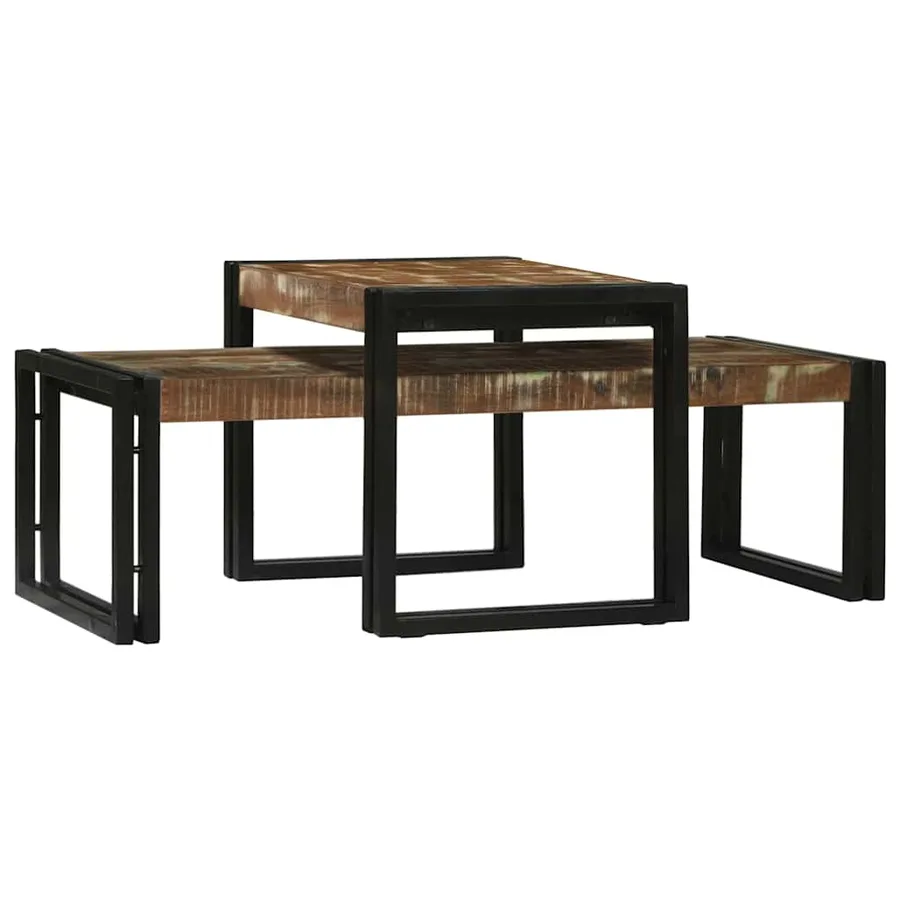 Table basse 2 pcs Multicolore Bois Recyclé Solide - 2