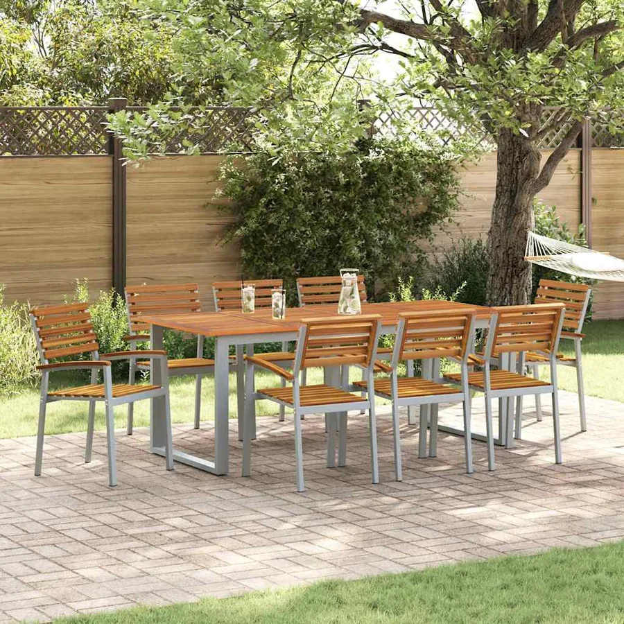 Ensemble de salle à manger pour jardin 9 pcs Gris