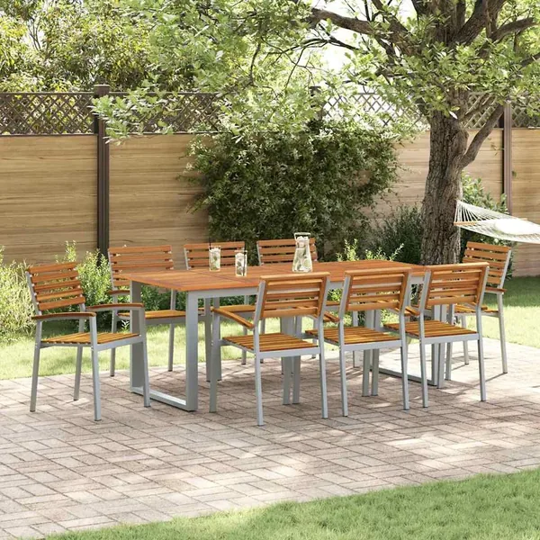 Ensemble de salle à manger pour jardin 9 pcs Gris