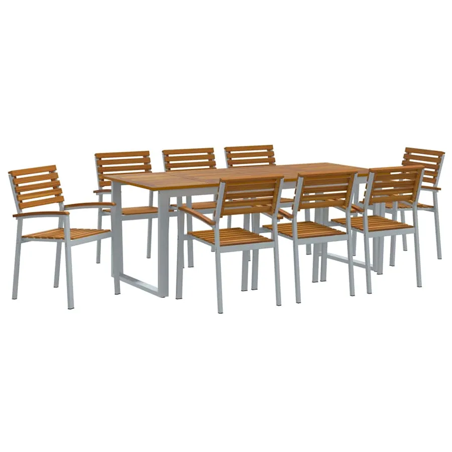 Ensemble de salle à manger pour jardin 9 pcs Gris - 2
