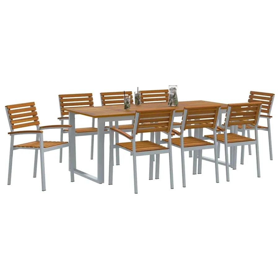 Ensemble de salle à manger pour jardin 9 pcs Gris - 3