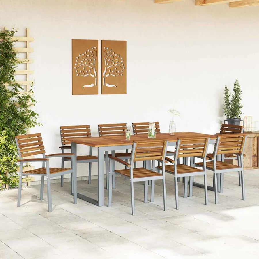 Ensemble de salle à manger pour jardin 9 pcs Gris - 4