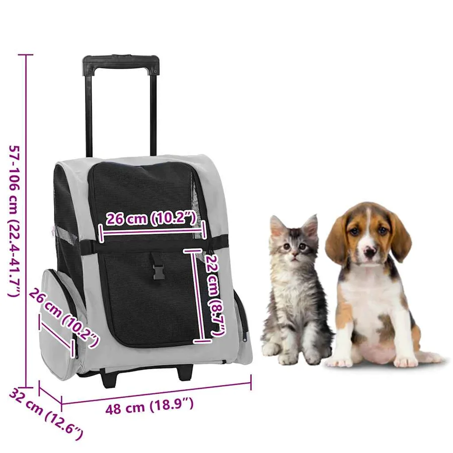 Chariot pour animaux de compagnie 3 en 1 Gris 48 x 32 x (57-106) cm Tissu Oxford - 12