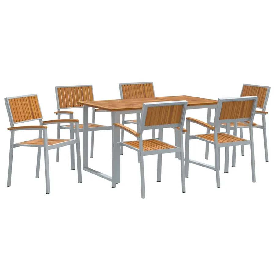 Ensemble de salle à manger pour jardin 7 pcs Gris - 2