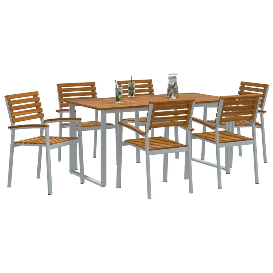 Ensemble de salle à manger pour jardin 7 pcs Gris - 3