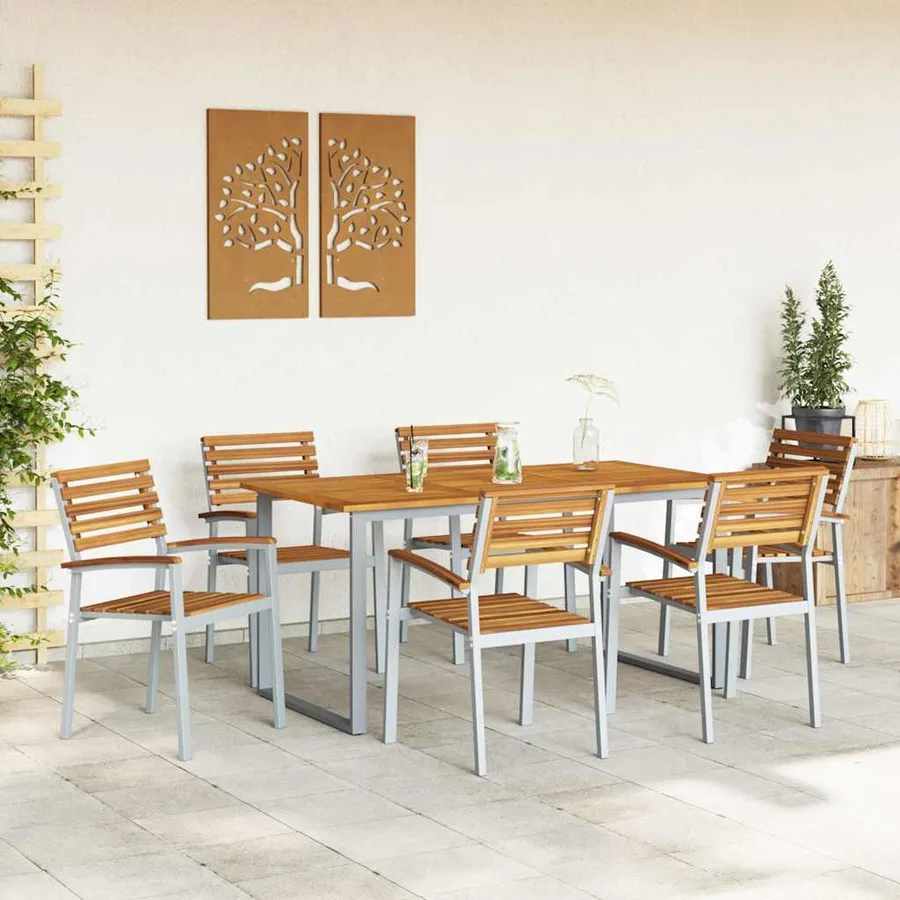 Ensemble de salle à manger pour jardin 7 pcs Gris - 4