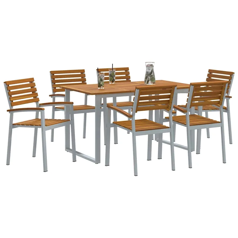 Ensemble de salle à manger pour jardin 7 pcs Gris - 3