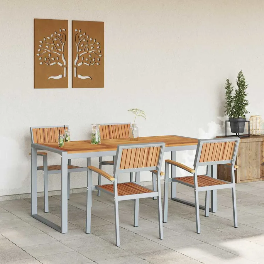 Ensemble de salle à manger pour jardin 5 pcs Gris - 4