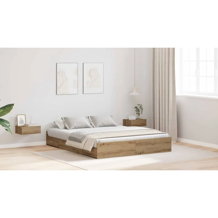Cadre de lit avec rangement Chêne artisanal 140 x 190 cm - 4