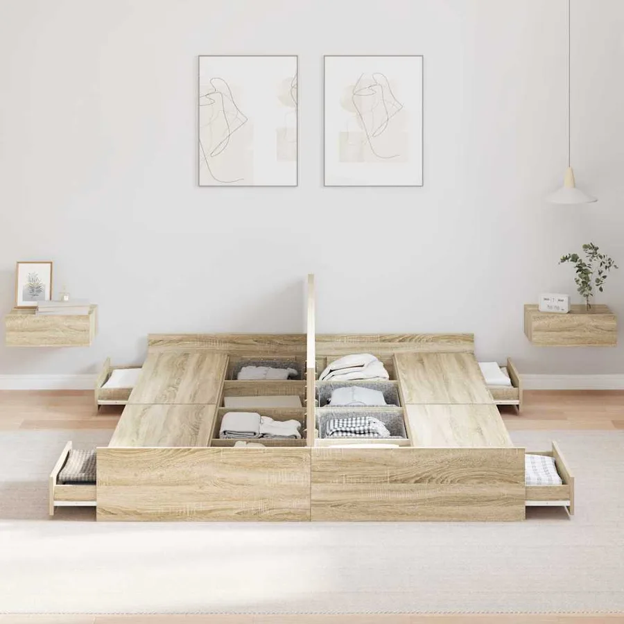 Cadre de lit avec rangement Chêne Sonoma 150 x 200 cm - 3