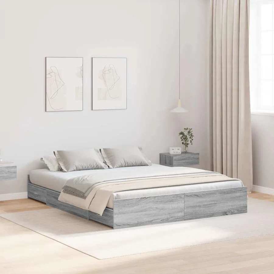 Cadre de lit avec rangement Gris Sonoma 140 x 200 cm
