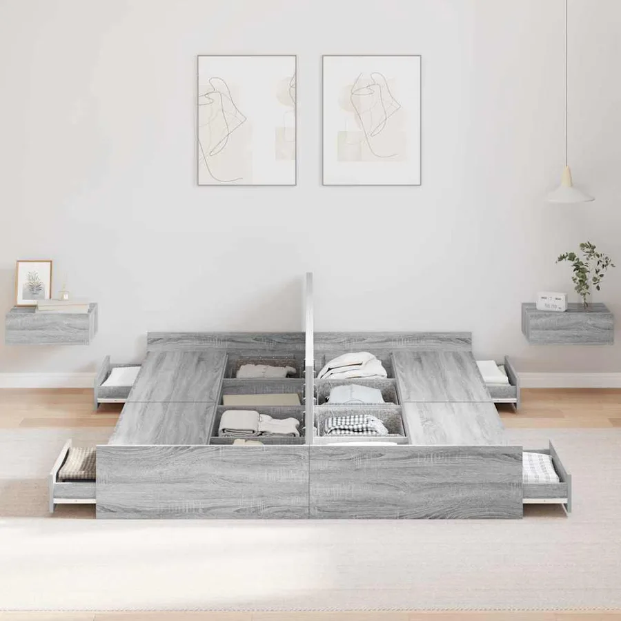 Cadre de lit avec rangement Gris Sonoma 140 x 200 cm - 3