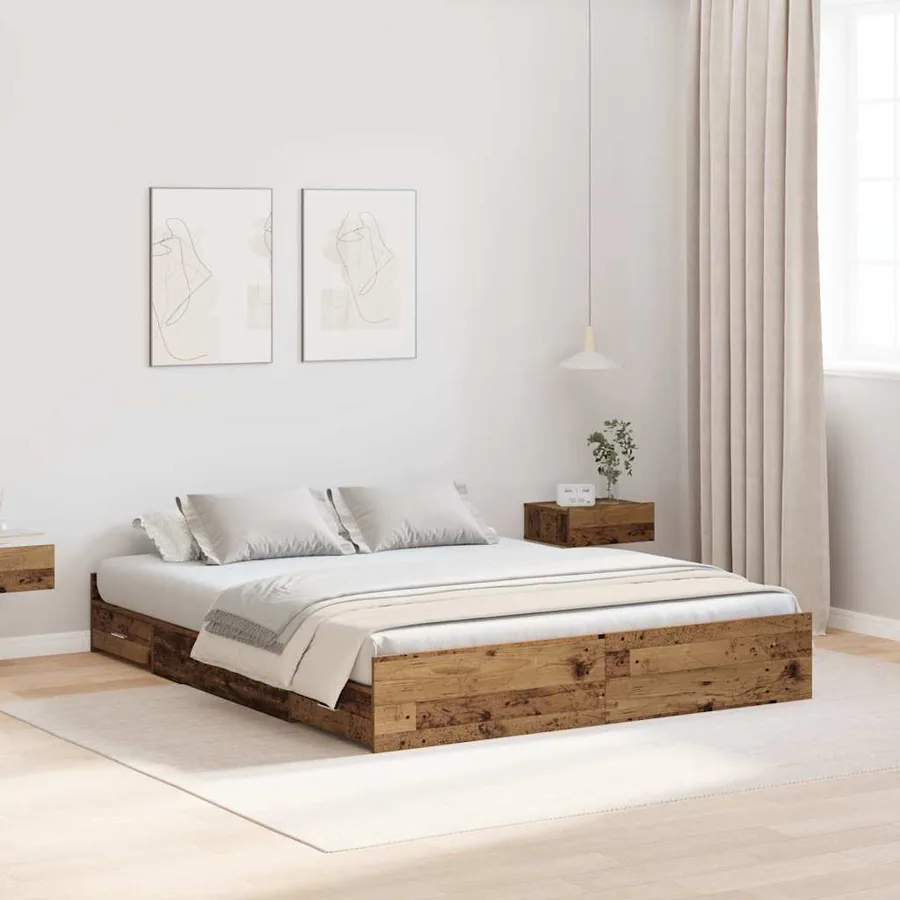 Cadre de lit avec rangement Bois Ancien 150 x 200 cm
