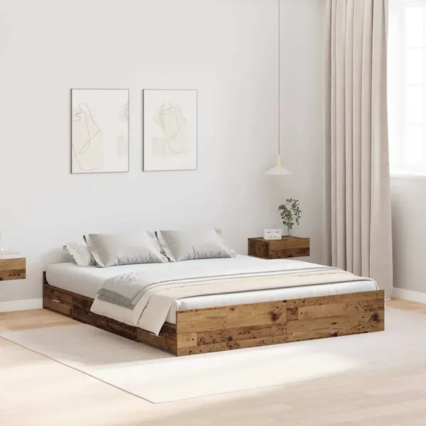 Cadre de lit avec rangement Bois Ancien 150 x 200 cm