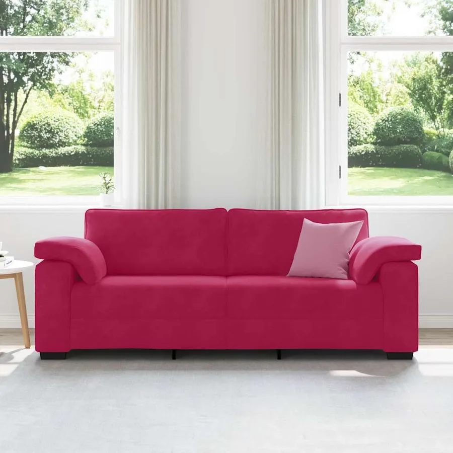 Canapé 3 places rouge bordeaux 220 x 77 x 82 cm velours - 3