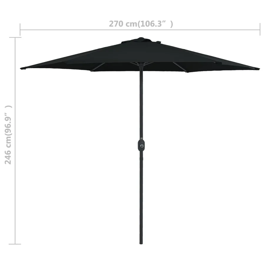 Parasol de jardin et mât en aluminium 270x246 cm Noir - 7