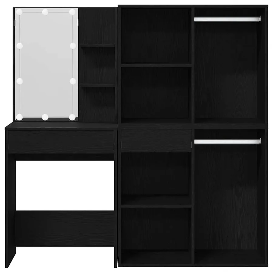 Ensemble de table de maquillage LED avec tiroir Chêne noir - 10