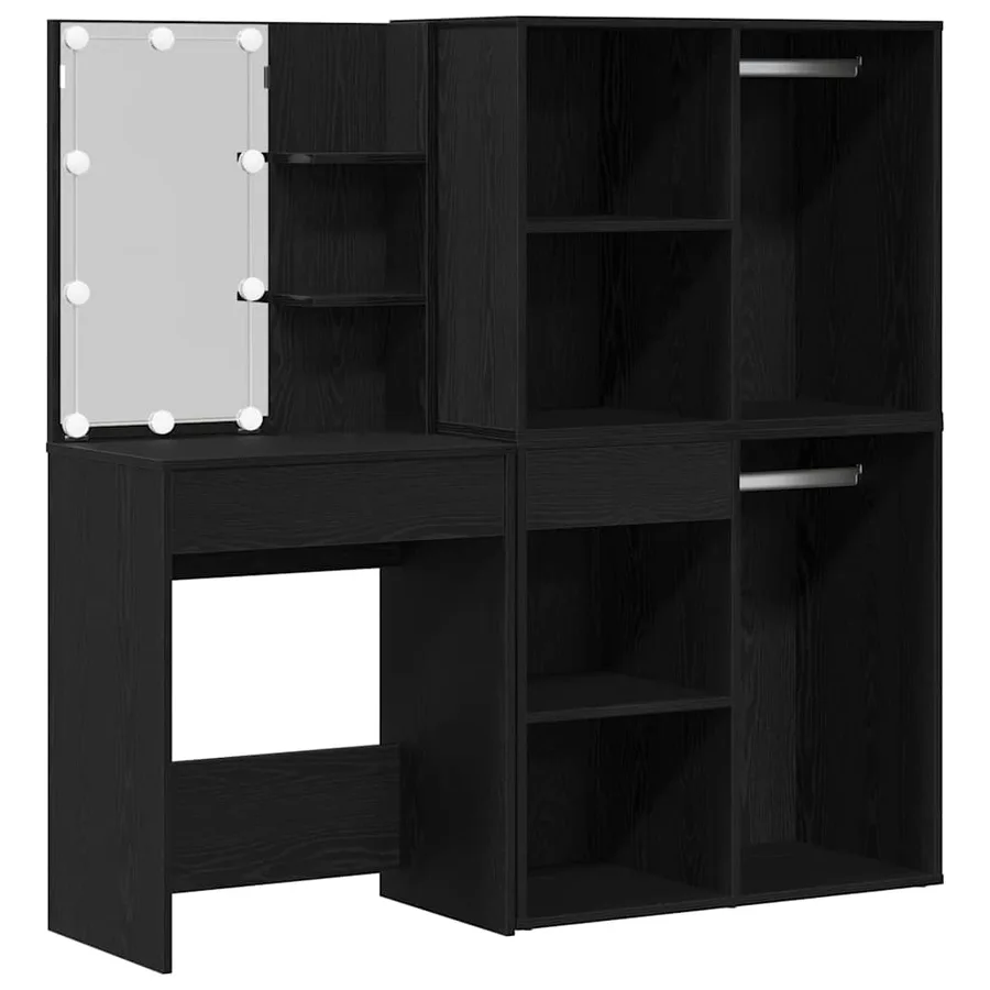 Ensemble de table de maquillage LED avec tiroir Chêne noir - 2